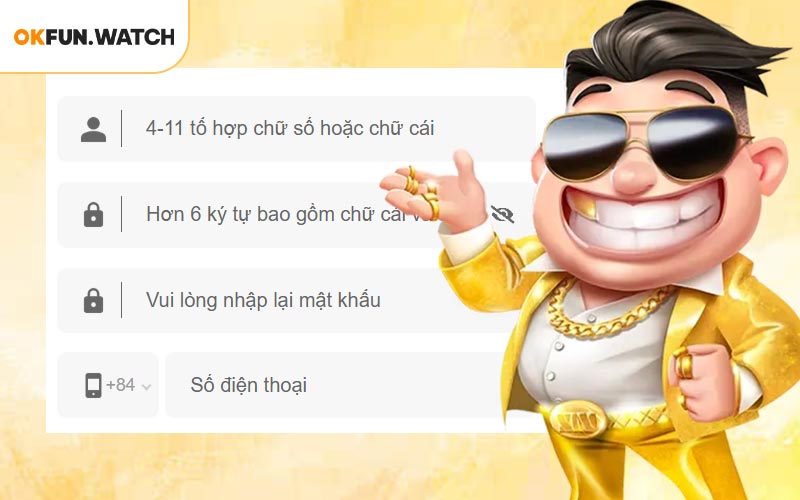 Đăng ký OKFUN điền đầy đủ thông tin vào biểu mẫu
